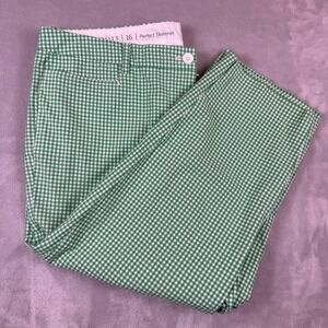 Talbots Women's Size 16 Green Gingham Perfect Skimmer Pants Casual Preppy